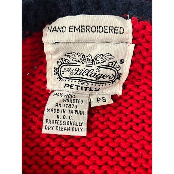 Vtg THE VILLAGER 100% Worsted Wool Sweater Women's S Petite Red Hand Embroidered - Picture 9 of 9